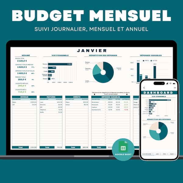 Modèle BUDGET MENSUEL | Google Sheets | Planner Budget Modèle Finance Tracker Gestion financière Budget Tableur Planificateur financier