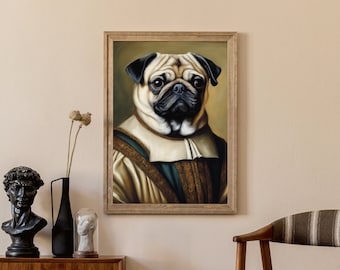 Vintage Print Wall Art - Home and Wall Decor -Vintage Classical painting - Pug - Pug Dog - Dog wall art - Animal - Dog