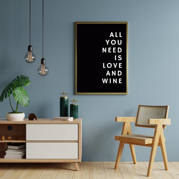 Love and Wine Wall Art -  Home and Wall Decor - Kitchen Bar poster - Wall Art For Wine Lovers - Wine - Love  - Wine Printable - Wine O'Clock