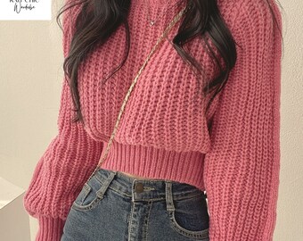 O-Neck Long Sleeve Sweater | Stylish Cardigan Crop Top | Loose Pullover Knitwear