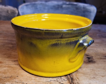 Vaso da fiori vintage e retrò, giallo con nero, in ceramica.