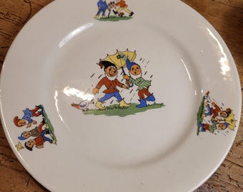 Vintage Petrus Regout Children's Tableware, Set of Plate With Cup