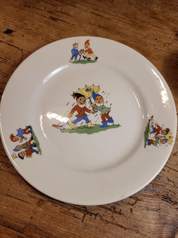 Vintage Petrus Regout Children's Tableware, Set of Plate With Cup