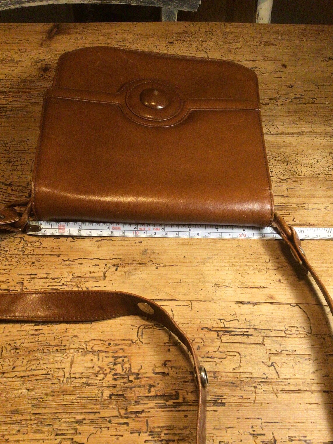Vintage bag, schoudertas of handtas, leer, cognac bruin, 23 cm breed, 23 cm hoog, in zeer mooie staat., foto 4 di 5