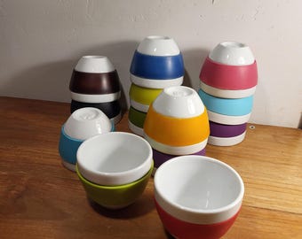 Koziol latte mok met siliconen band, 0,2 l, diverse kleuren. Porselein uit Duitsland. Koffie, theemok.