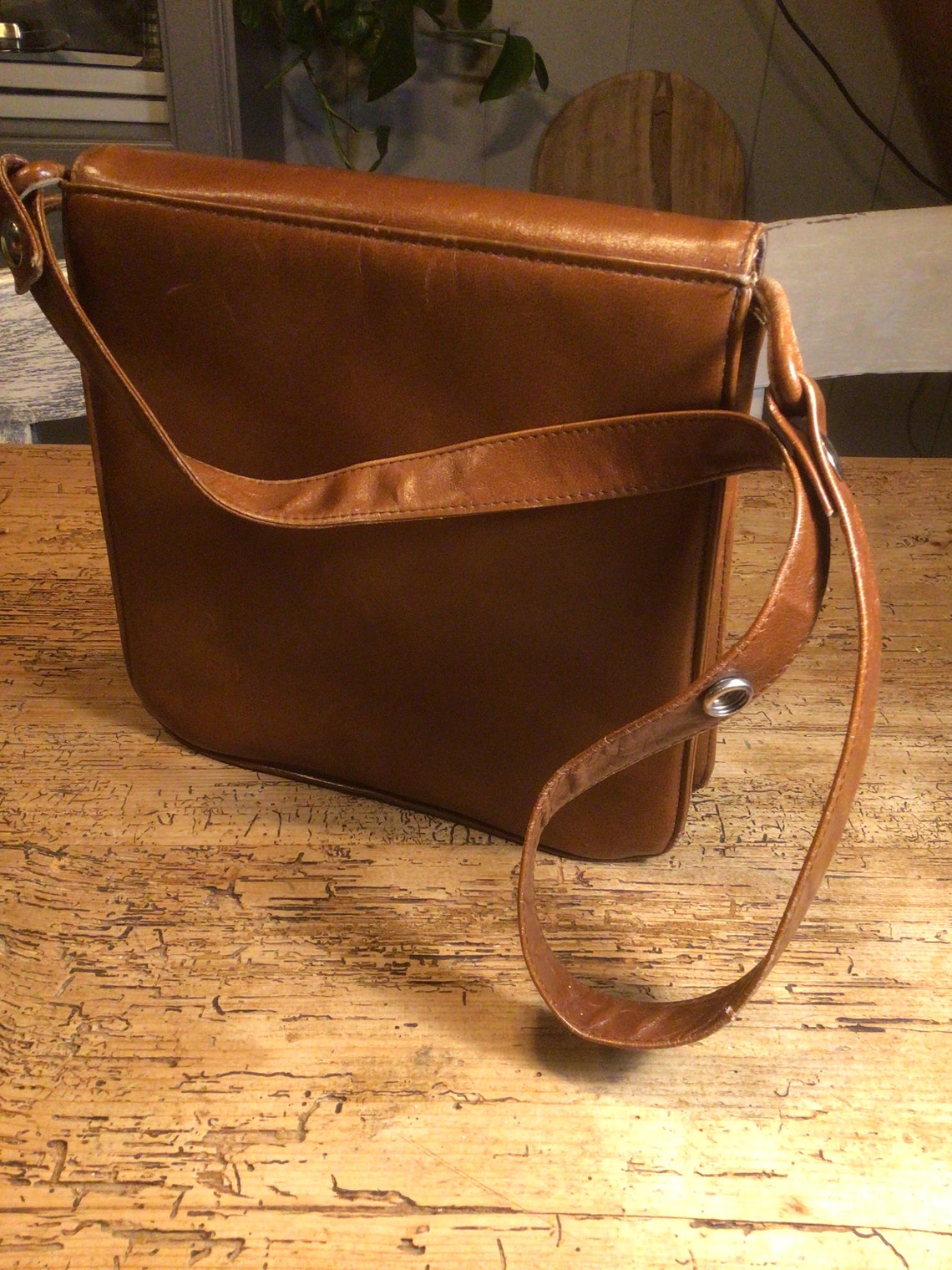 Vintage bag, schoudertas of handtas, leer, cognac bruin, 23 cm breed, 23 cm hoog, in zeer mooie staat., foto 3 di 5