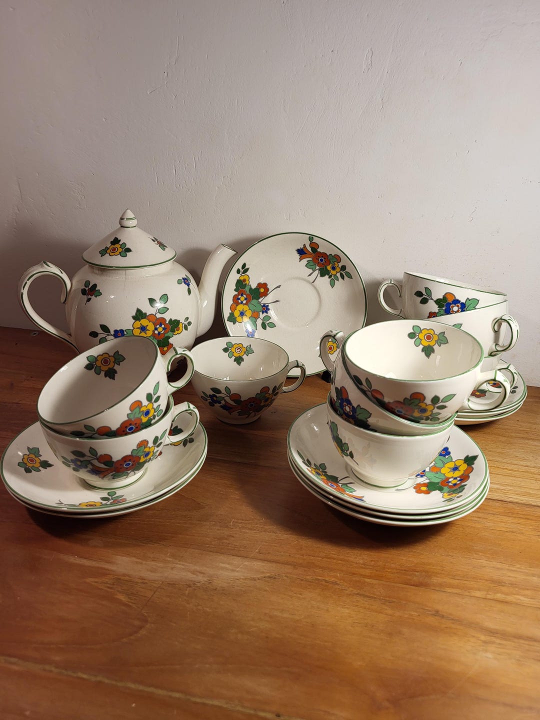 Vintage Booths Tea Set, 70s. Teapot and 9 Cups. Decorated With Flowers ...