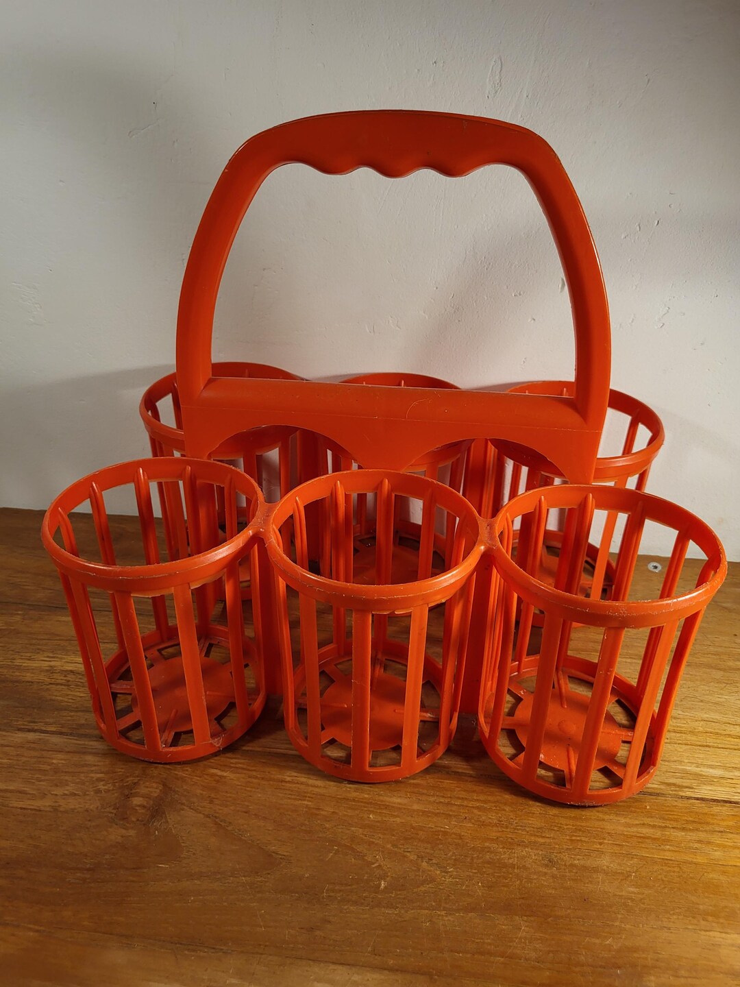 Vieux Porte-bouteilles Orange En Plastique Rétractable Pour 6 Bouteilles, Look Vintage Sympa