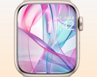 Abstrakcyjna szklana tapeta na smartwatch | Różowo-fioletowo-niebieska sztuka (pobranie cyfrowe)