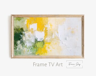 Nowoczesna sztuka abstrakcyjna na telewizor Frame: zielono-żółty, minimalistyczny design (pobranie cyfrowe)