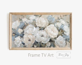 White Peony Floral Art for Frame TV: Cottagecore Botanical (Digital Download 4K JPG)