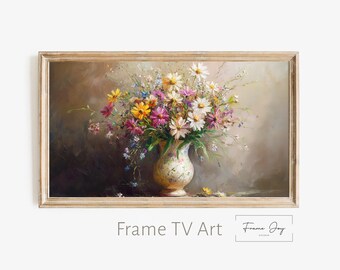 Wildflower Bouquet Painting, Vintage Floral Samsung Frame TV Art (Digital Download)