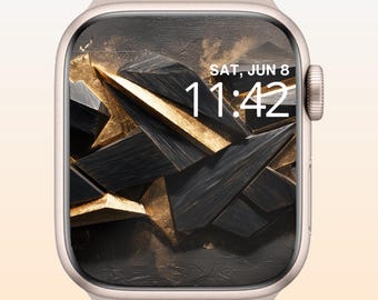 Czarno-złota tapeta z geometrycznym wzorem na tarczy zegarka (do pobrania w wersji cyfrowej)