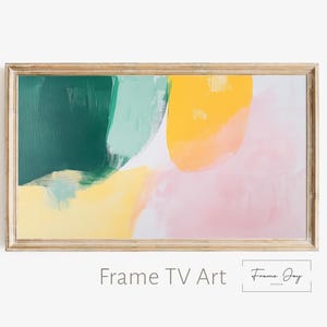 Abstract TV Art for Samsung Frame TV – Green & Yellow Digital Download – Colorful Modern TV Frame Art, Digital Wall Art for Living Room – 4K