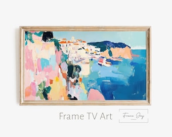 Mediterranean Coastal TV Art: Colorful Seaside Landscape for Samsung Frame TV