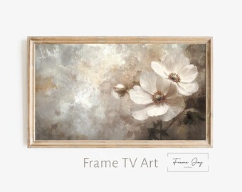 White Floral Oil Painting: Elegant Frame TV Art (Digital Download)