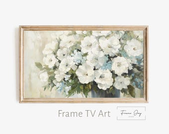 White Peony Floral Art for Samsung Frame TV | Cottagecore (Digital Download)