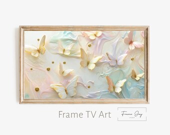 Pastelowy motyl w telewizji: Elegancki złoty efekt 3D (pobieranie cyfrowe JPG 4K)