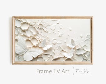 White Butterflies Oil Painting – 4K Frame TV Art (Digital Download)