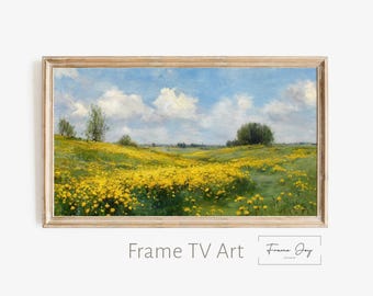 Pastoral Valley Frame TV Art, krajobraz z żółtymi kwiatami polnymi (pobranie cyfrowe)
