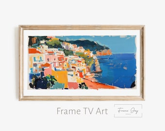 Mediterranean Coastal Digital Art for Samsung Frame TV – Colorful Seaside Painting, Landscape TV Art for Summer Home Decor – 4K