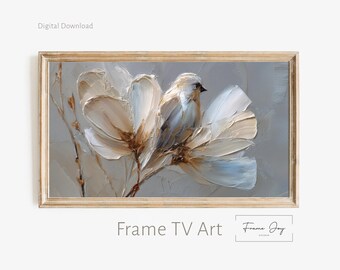 Neutral Bird and Flower Art, Samsung Frame TV, Minimalist Decor (Digital Download)