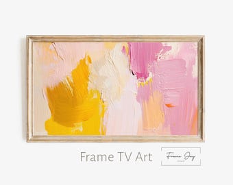 Abstracte lijst met tv-kunst: roze en gele moderne digitale download (resolutie: 4K)