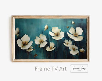 Kwiatowa ramka telewizyjna: turkusowy wystrój botaniczny (pobranie cyfrowe 4K)