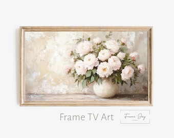 Ramka z różowymi piwoniami Sztuka telewizyjna: Romantyczny kwiatowy Cottagecore (4K do pobrania cyfrowego)