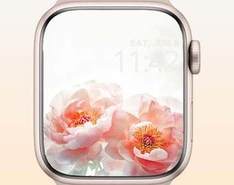 Tapeta na smartwatch z motywem różowej piwonii: elegancki, kobiecy design (pobranie cyfrowe)