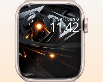 Ciemna, futurystyczna tapeta na smartwatch ze świecącym rdzeniem, czarne, abstrakcyjne tło AMOLED (do pobrania cyfrowego)