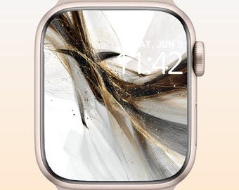 Abstrakcyjna tapeta na smartwatch z czarno-złotym motywem, nowoczesna tarcza zegarka (pobranie cyfrowe)