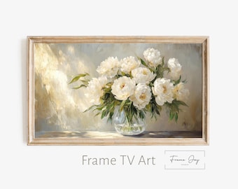 Ramka z różowymi piwoniami Sztuka telewizyjna: Romantyczny kwiatowy Cottagecore (4K do pobrania cyfrowego)