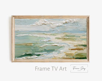 Frame TV Art: Textured Coastal Seascape, Serene Beach Painting (Digital Download 4K JPG)