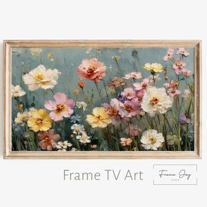 Kleurrijke wilde bloemen veld frame tv-kunst – digitale download olieverfschilderij voor Samsung frame tv, zomerbloemen muurkunst voor woonkamer – 4K