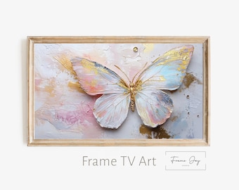 Butterfly Frame TV Art: Pastel Pink & Blue with Gold Accents (Digital Download, 4K JPEG