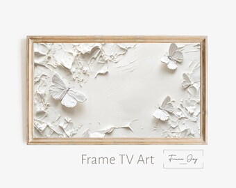 White Butterflies Oil Painting – Samsung Frame TV Art (4K Digital Download)