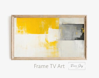 Nowoczesna abstrakcyjna rama telewizyjna: Żółto-szary geometryczny wzór (pobieranie cyfrowe 4K JPG)