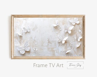 Obraz olejny „Białe motyle”: Elegancka sztuka na telewizorze Samsung Frame (pobranie cyfrowe 4K)