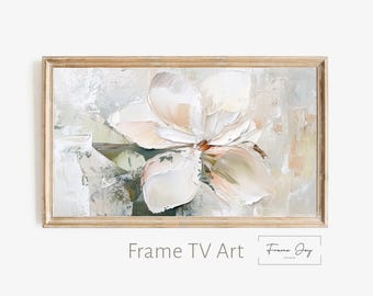 Textured Floral Frame TV Art: Neutral Beige Flower Painting (Digital Download 4K JPG)