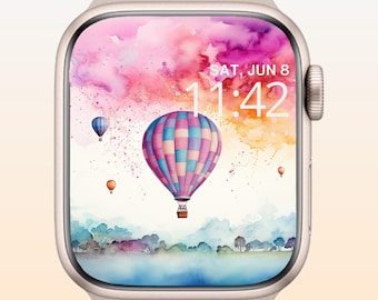 Hot Air Balloon Watch Face | Watercolor Landscape (Digital Download)