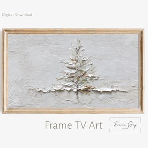 Minimalist Christmas Tree Frame TV Art, Neutral Winter Wall Art, Textured White Painting, Modern Holiday Digital Download