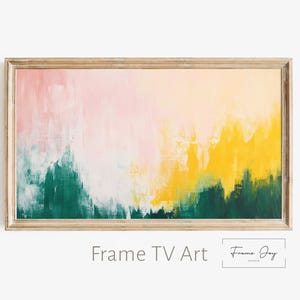 Abstract TV Art for Samsung Frame TV – Green & Yellow Digital Download – Colorful Modern TV Frame Art, Digital Wall Art for Living Room – 4K