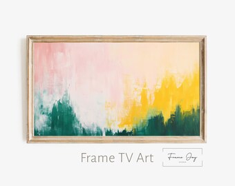 Abstract TV Art for Samsung Frame TV: Green & Yellow Digital Download