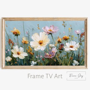 Kleurrijke wilde bloemen veld frame tv-kunst – digitale download olieverfschilderij voor Samsung frame tv, zomerbloemen muurkunst voor woonkamer – 4K