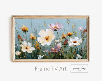 Wildflower Field Frame TV Art: Summer Floral Oil Painting (Digital Download 4K)