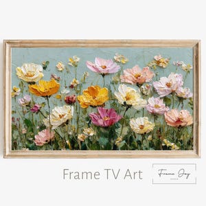 Kleurrijke wilde bloemen veld frame tv-kunst – digitale download olieverfschilderij voor Samsung frame tv, zomerbloemen muurkunst voor woonkamer – 4K
