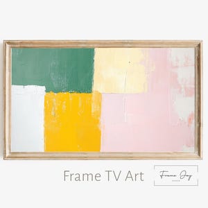 Abstract TV Art for Samsung Frame TV – Green & Yellow Digital Download – Colorful Modern TV Frame Art, Digital Wall Art for Living Room – 4K