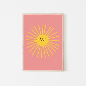 Affiche d'art Soleil rieur, affiche colorée, affiche pour chambre d'enfant, décoration vintage minimaliste