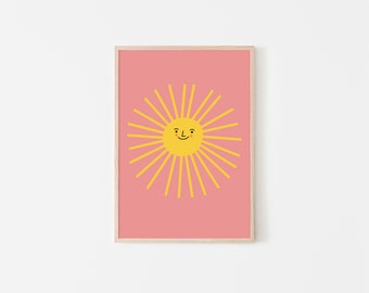 Illustration of a smiling sun, poster, art print